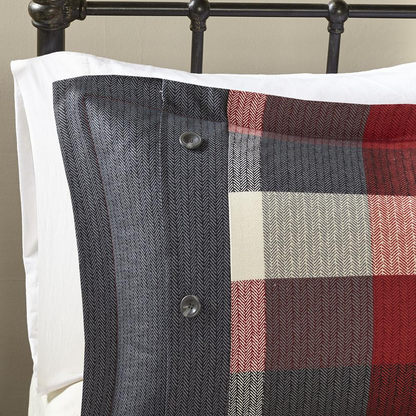 Red Ridge 7-piece Herringbone Comforter Set by Start2Finish, showing the bedding with herringbone pattern and decorative pillows.