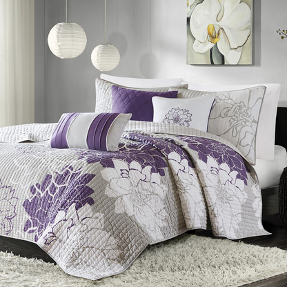 Start2Finish 6-piece printed cotton quilt set with matching throw pillows, featuring colorful floral and geometric patterns.