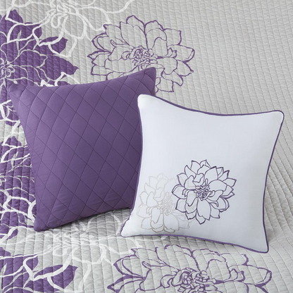 Start2Finish 6-piece printed cotton quilt set with matching throw pillows, featuring colorful floral and geometric patterns.