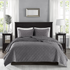 Start2Finish Harper 3-piece velvet quilt set in grey, showing a soft, plush quilt with matching pillow shams on a bed.