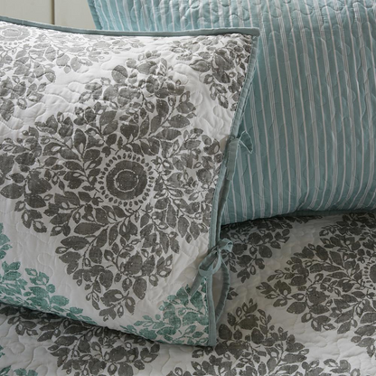 Start2Finish Claire 6-piece reversible aqua bedding daybed cover set with matching pillows and decorative accents.