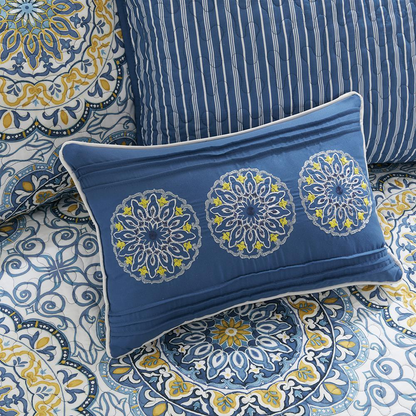 Start2Finish Tangiers 6-piece reversible blue bedding daybed cover set with matching pillow shams and decorative patterns.