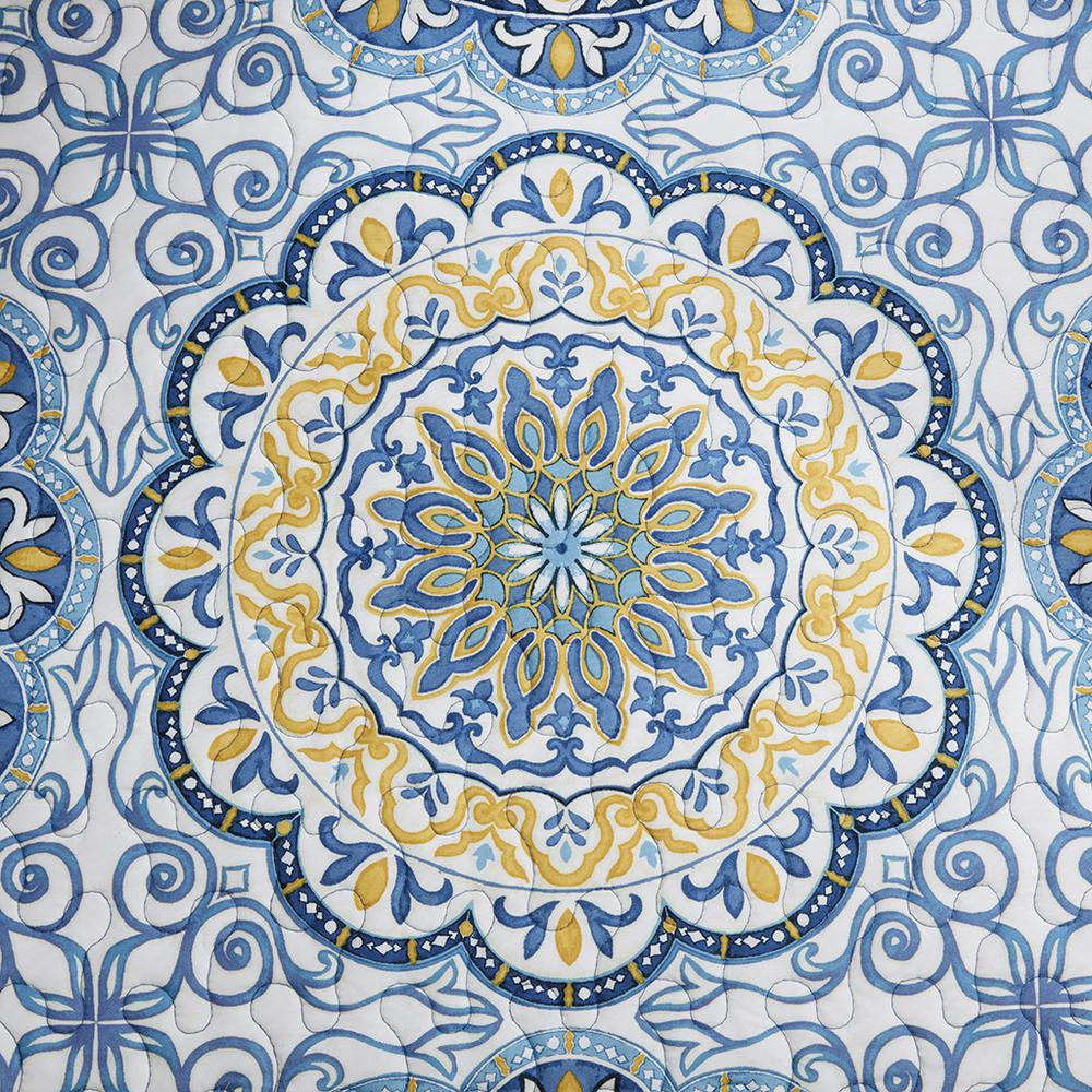 Start2Finish Tangiers 6-piece reversible blue bedding daybed cover set with decorative pillows on a bed.