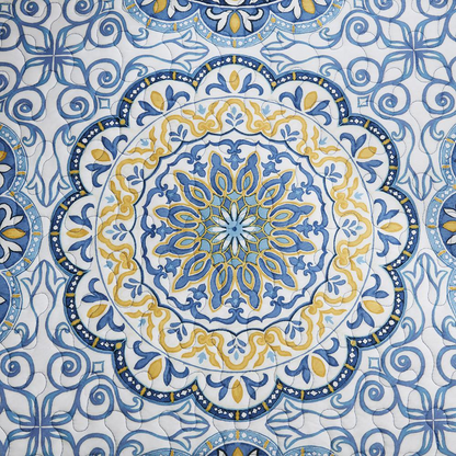 Start2Finish Tangiers 6-piece reversible blue bedding daybed cover set with decorative pillows on a bed.