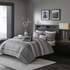 Start2Finish 6-piece reversible jacquard quilt bedding set with decorative throw pillows, featuring intricate woven pattern in neutral tones.