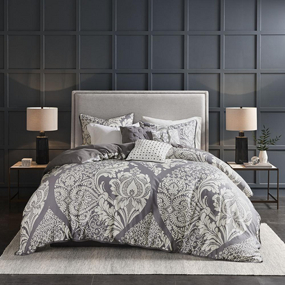 Start2Finish 6-piece printed duvet cover set featuring colorful, patterned bedding with matching pillow shams on a neatly made bed.