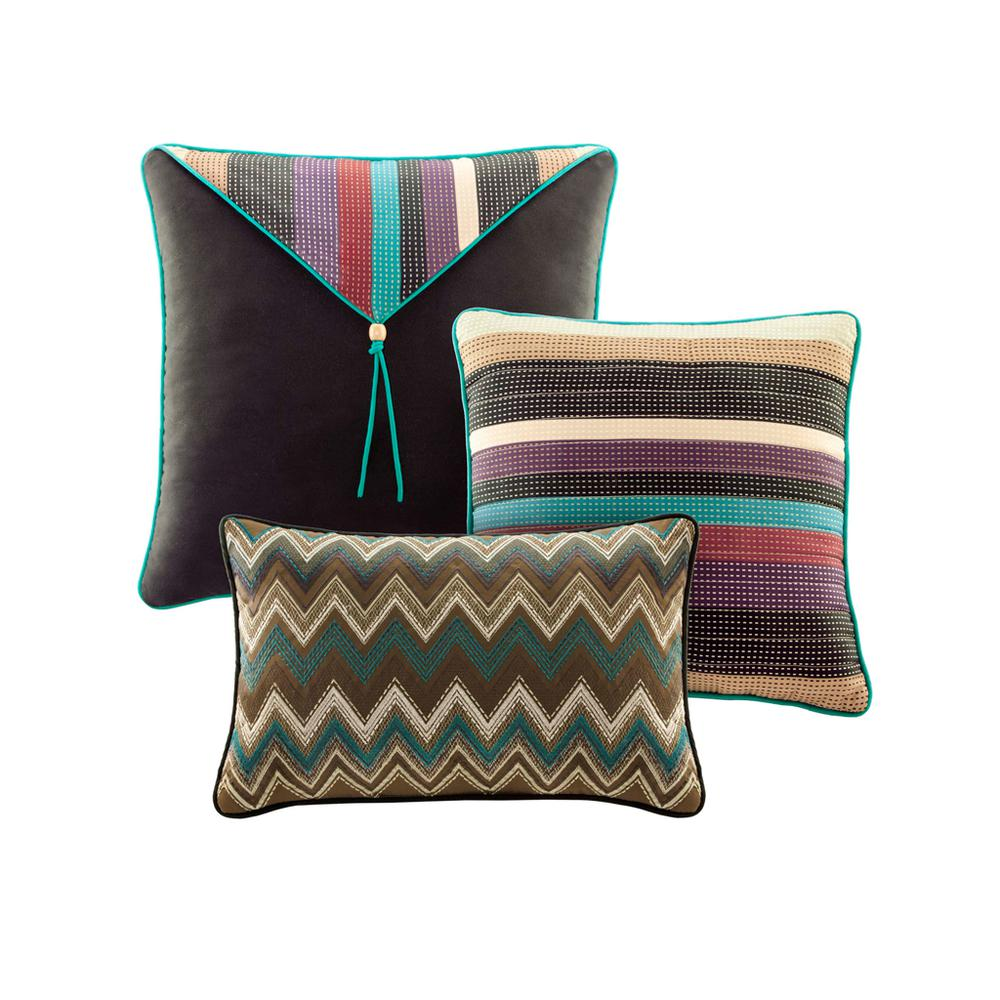 Start2Finish Yosemite reversible quilt set with colorful bedding, matching throw pillows, showcasing a vibrant multi-color bedding design.