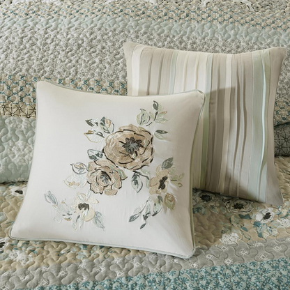Start2Finish 6-piece cotton quilt set with matching throw pillows, featuring a soft, cozy bedding design for a comfortable bedroom look.