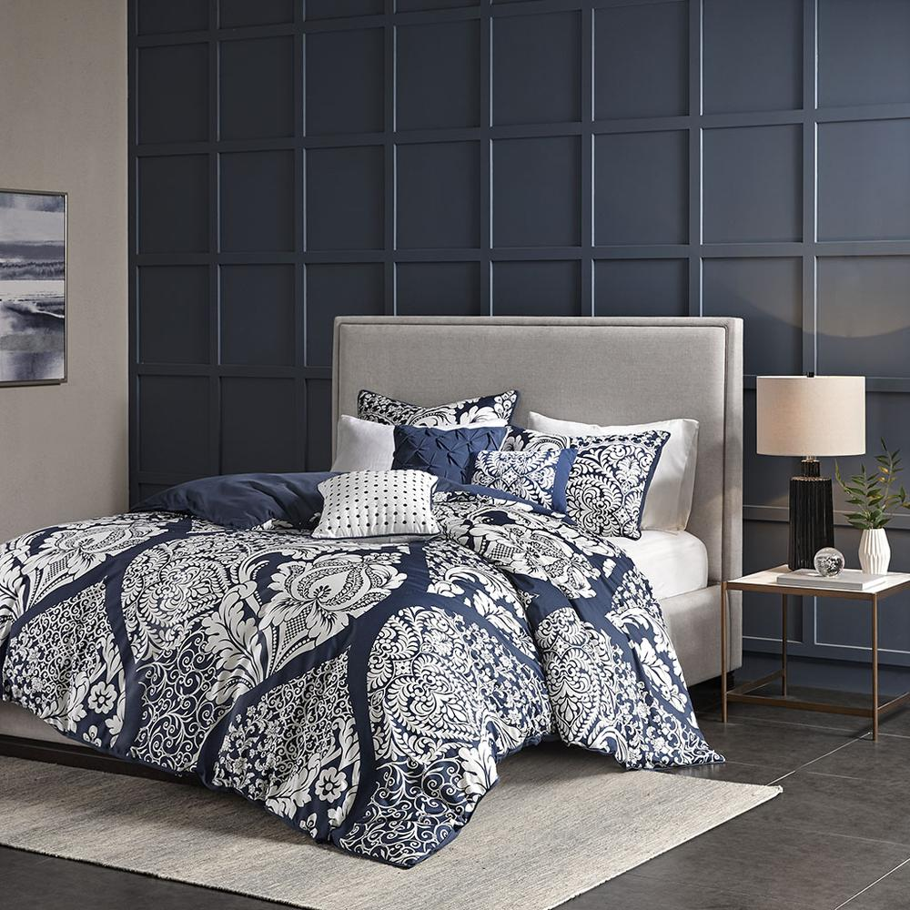 Start2Finish Vienna 6-piece printed duvet cover set in indigo, featuring floral design and matching pillow shams for a stylish bedroom look.