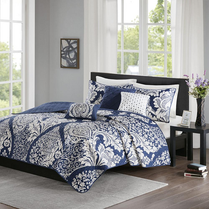 Start2Finish 6-piece printed cotton quilt bedding set with matching throw pillows, featuring colorful floral patterns and soft fabric.
