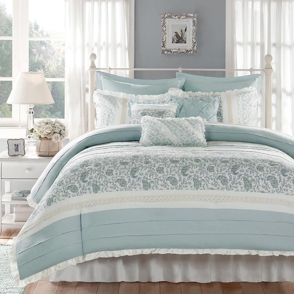 Start2Finish 9-piece cotton percale duvet cover bedding set featuring a modern, crisp white and gray geometric pattern.