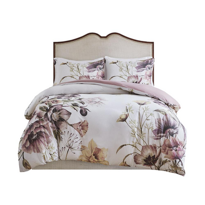 Start2Finish Cassandra 3-piece cotton printed duvet cover set in blush with floral pattern on soft bedding fabric.