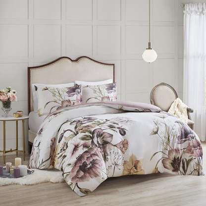 Start2Finish Cassandra 3-piece cotton printed duvet cover set in blush with floral design, bedding for a cozy bedroom look.