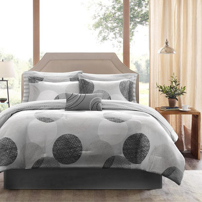 Start2Finish 9-piece comforter set with matching cotton bed sheets, featuring plush bedding and coordinated patterns.
