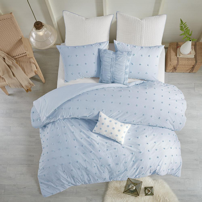 Start2Finish cotton jacquard bedding set with euro shams and throw pillows, featuring intricate woven patterns and soft textures.