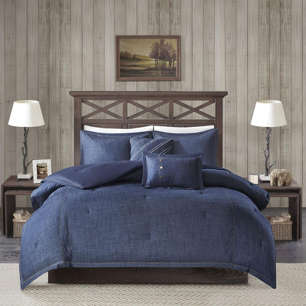 Start2Finish Perry oversized denim comforter set in blue, featuring a soft, cozy bedding design with denim-inspired fabric.