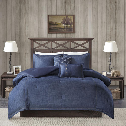 Start2Finish Perry oversized denim comforter set in blue, featuring a soft, cozy bedding design with denim-inspired fabric.