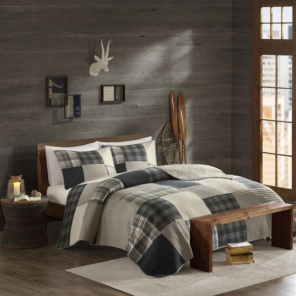Start2Finish Winter Hills oversized cotton quilt set in tan, showcasing the textured, cozy bedding with multiple layers and stitching details.