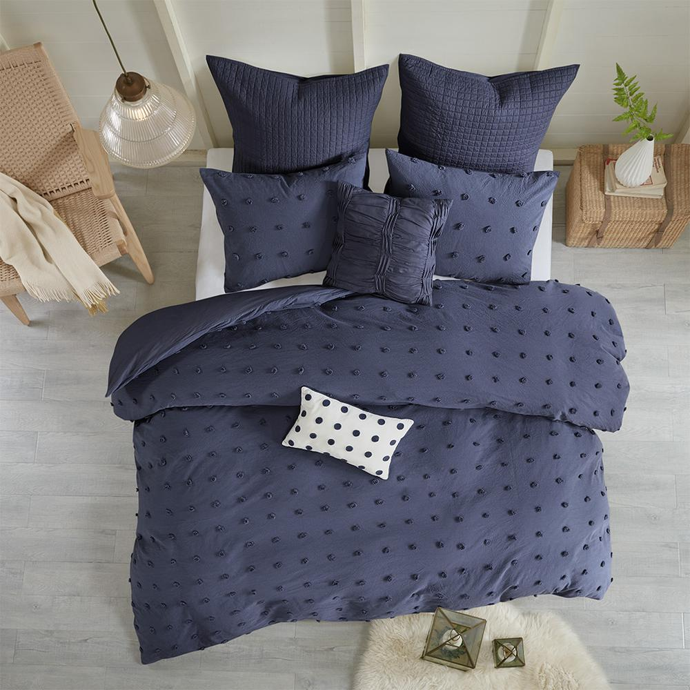 Start2Finish cotton jacquard duvet cover set with euro shams and decorative throw pillows, showing detailed fabric pattern and bedding arrangement.