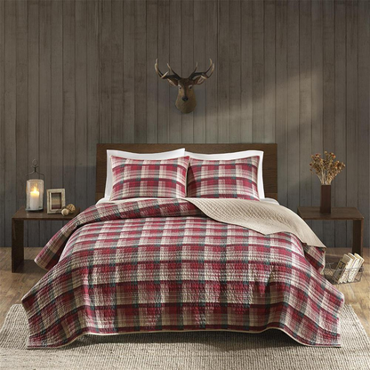 Red Tasha Quilt Mini Set by Start2Finish featuring a cozy, stylish bedspread and matching pillow shams for a vibrant bedroom look.