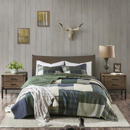 Start2Finish Mill Creek oversized green cotton quilt set with detailed stitching and breathable fabric for cozy bedding.
