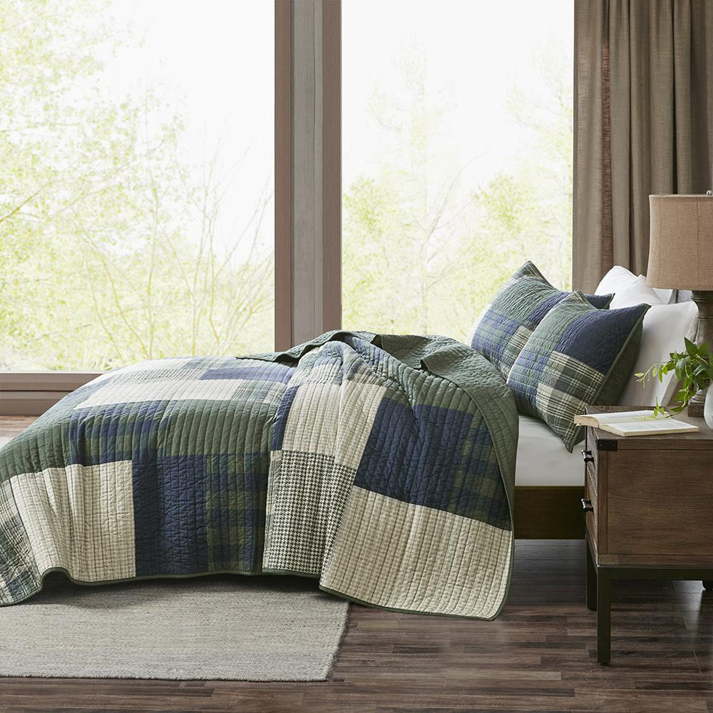 Start2Finish Mill Creek oversized cotton quilt set in green, cozy bedding with a quilted design and large, soft fabric.