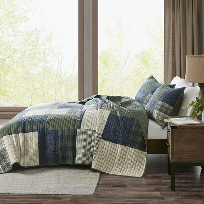 Start2Finish Mill Creek oversized cotton quilt set in green, cozy bedding with a quilted design and large, soft fabric.