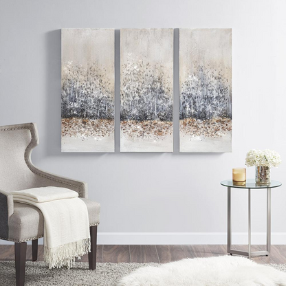 Start2Finish hand embellished 3-piece canvas wall art set featuring vibrant, artistic designs for modern home decor.
