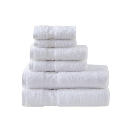Start2Finish 100% Egyptian Cotton bath towel set with six plush, soft towels in neutral tones, perfect for luxurious bathroom use.