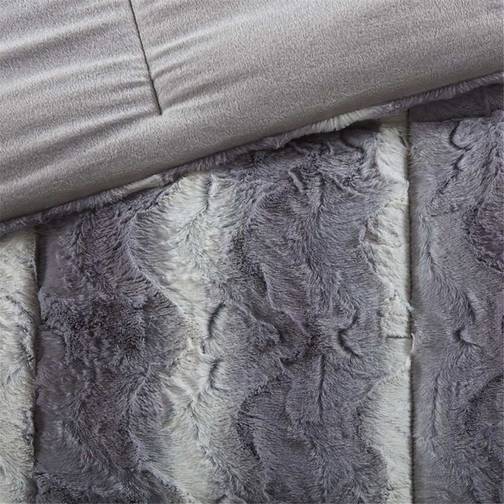 Start2Finish 4-piece faux fur comforter set with plush, soft bedding in neutral tones for cozy bedroom decor.