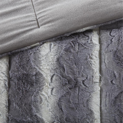 Start2Finish 4-piece faux fur comforter set with plush, soft bedding in neutral tones for cozy bedroom decor.