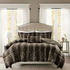 Start2Finish 4-piece faux fur comforter set with plush, soft bedding in neutral tones, ideal for cozy bedroom decor.