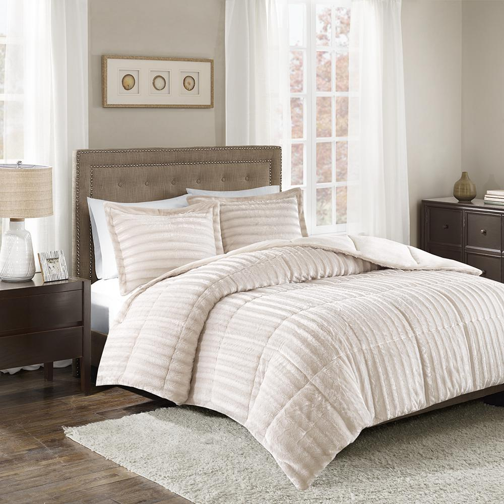 Start2Finish Duke Faux Fur Comforter Mini Set in Champagne, soft plush bedding with luxurious faux fur accents, cozy and stylish.