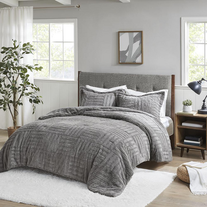 Start2Finish Arctic Fur Down Alternative Comforter Mini Set in grey, soft and cozy bedding with plush texture.