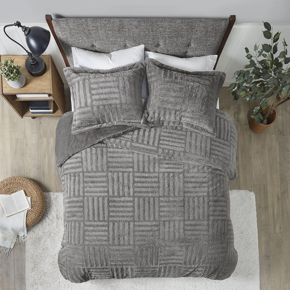 Start2Finish Arctic Fur down alternative comforter mini set in grey, plush bedding with matching pillow shams and textured fabric.