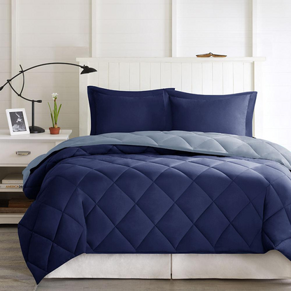 Start2Finish 3M Scotchgard Diamond Quilting reversible down alternative comforter set, featuring plush bedding with diamond stitching.