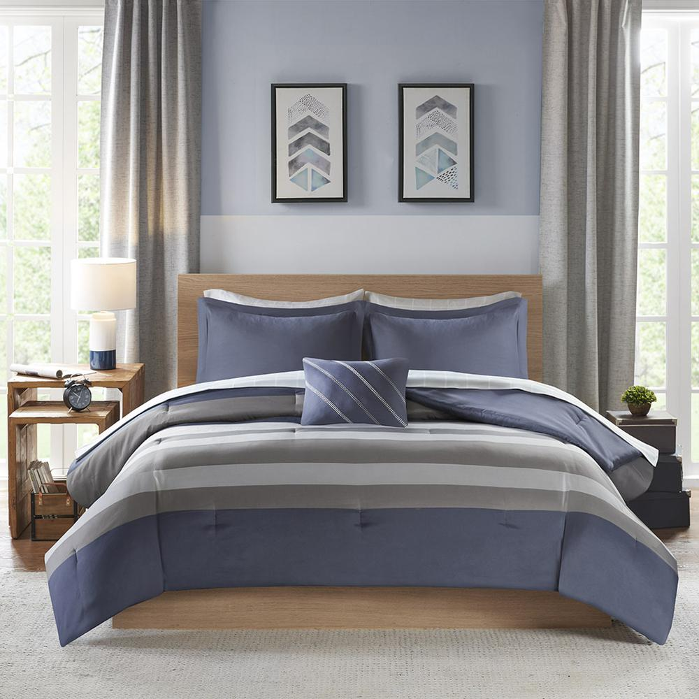 Start2Finish striped comforter set with matching bed sheets, featuring a cozy bedding design in vibrant colors.