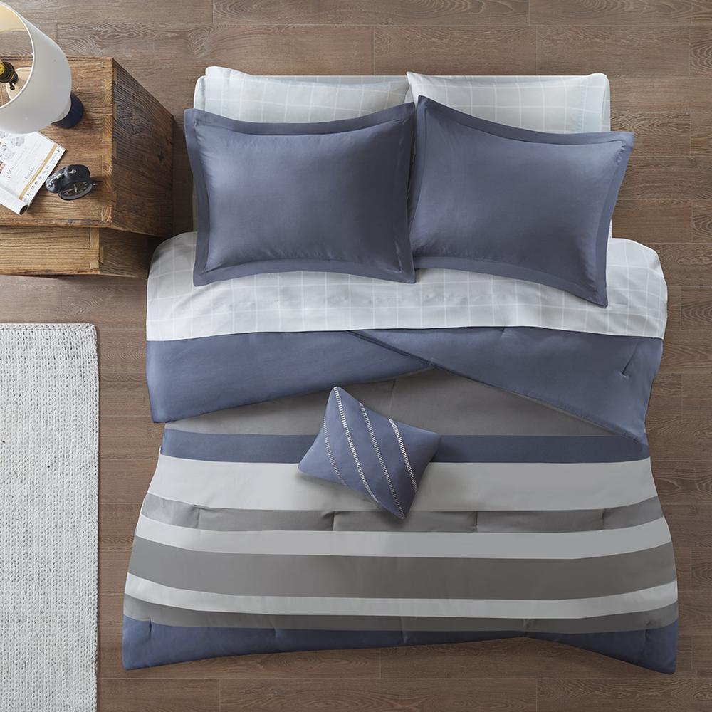 Start2Finish striped bedding comforter set with matching bed sheets, featuring bold horizontal stripes in various colors.