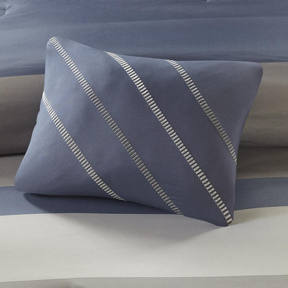 Start2Finish striped bedding comforter set with matching bed sheets, featuring bold horizontal stripes for a cozy bedroom look.