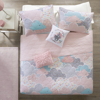 Reversible cotton quilt set with matching throw pillows from Start2Finish, featuring a cozy, stylish bedding ensemble.