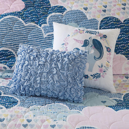 Reversible cotton quilt set with matching throw pillows, soft bedding by Start2Finish, featuring patterned and solid fabric sides.
