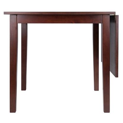 Start2Finish Perrone Drop Leaf Walnut Finish Dining Table showing the rectangular table with drop leaves and wooden legs.
