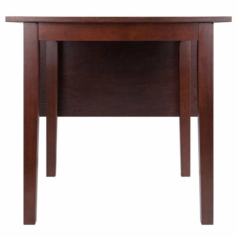 Start2Finish Perrone Drop Leaf Walnut Finish Dining Table showing expanded and compact views with wood grain and sleek design.