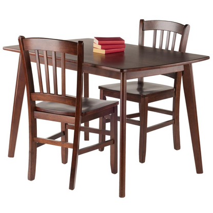 Shaye 3-piece dining table set with slat back chairs from Start2Finish, featuring a wooden table and matching chairs.