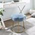 Blue Seraphina Accent Vanity Stool by Start2Finish with a cushioned seat and decorative wooden legs, ideal for dressing or bedroom decor.