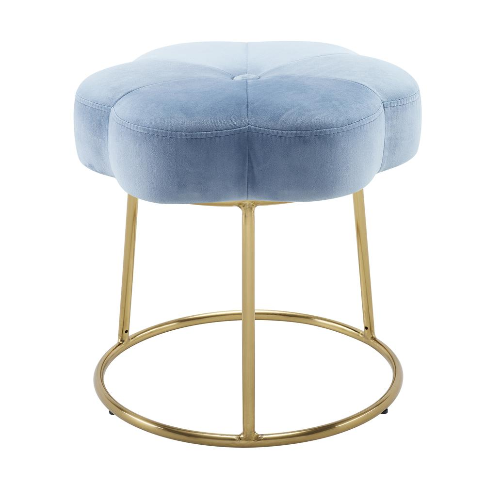 Blue Seraphina Accent Vanity Stool by Start2Finish with cushioned seat and decorative legs for elegant bedroom or dressing area decor