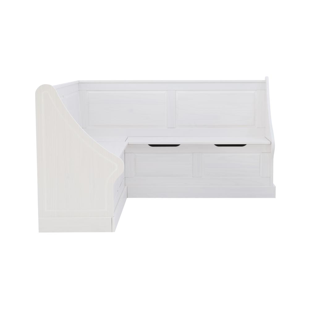 White Tobin Corner Breakfast Nook by Start2Finish, a stylish furniture piece with cushioned seating and a compact corner design.