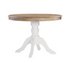 Start2Finish Tobin Pedestal Dining Table with natural wood top and white base, showcasing a modern, sturdy design.