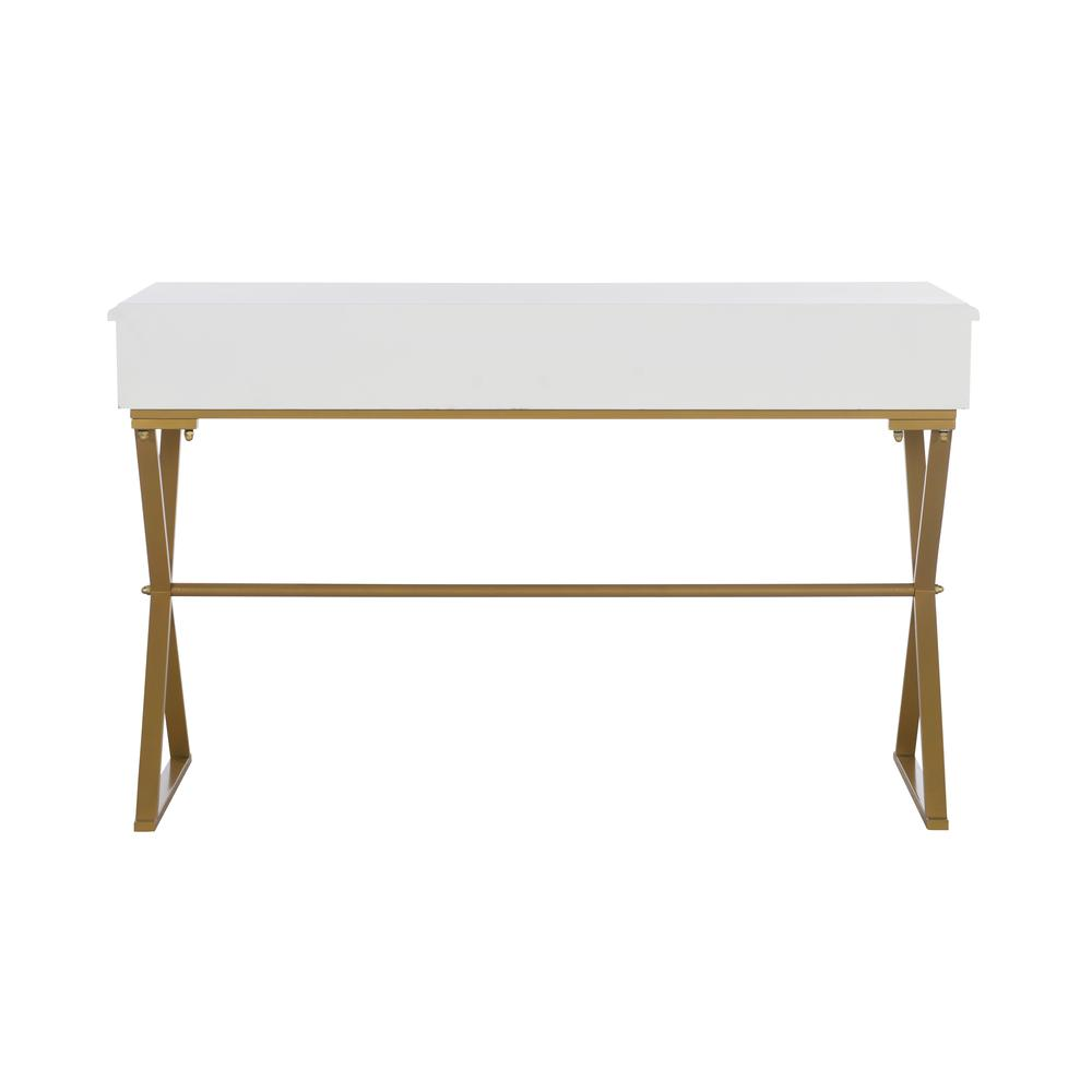 White Two-Drawer Campaign Desk from Start2Finish, showing its sleek wooden design with two functional drawers and sturdy construction.