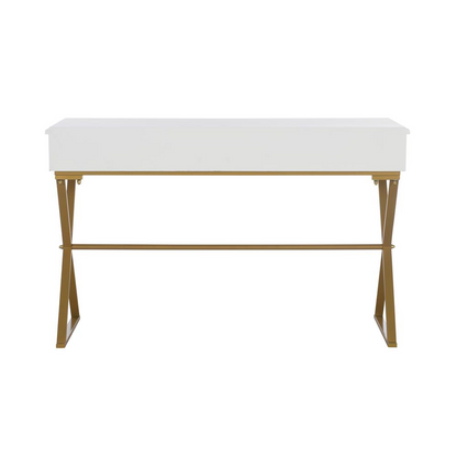White Two-Drawer Campaign Desk from Start2Finish, showing its sleek wooden design with two functional drawers and sturdy construction.
